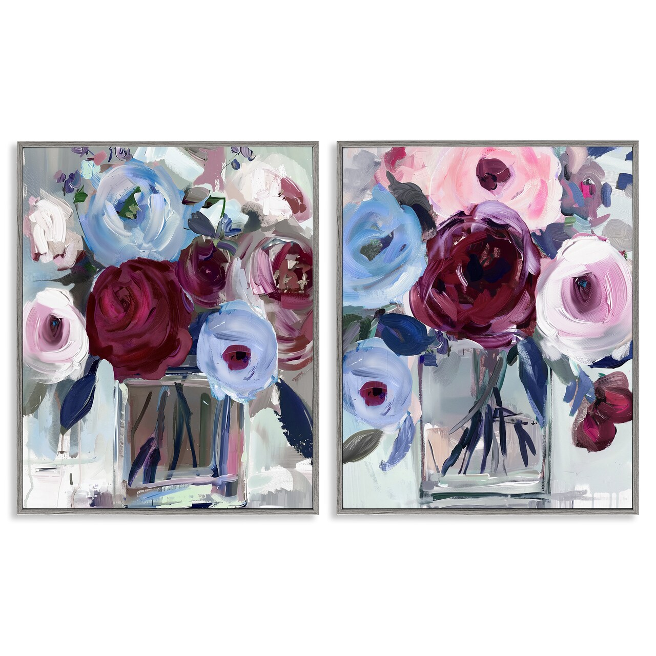 Stupell Industries Burgundy & Blue Bouquets 2pc Framed Giclee Set, design by Annabelle Hall
